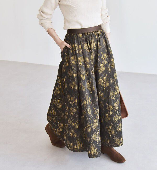 quaranciel「quaranciel:〈洗濯機可能〉フラワー ジャカード タック ギャザー フレア スカート」|フレア|