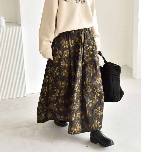 quaranciel「quaranciel:〈洗濯機可能〉フラワー ジャカード タック ギャザー フレア スカート」|フレア|