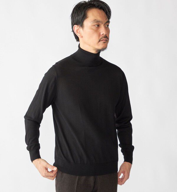 SHIPS「SHIPS:〈手洗い可能〉HANDFRAME 16ゲージ タートルネック プルオーバー ニット」|ニット・セーター|ブラック