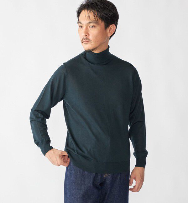 SHIPS「SHIPS:〈手洗い可能〉HANDFRAME 16ゲージ タートルネック プルオーバー ニット」|ニット・セーター|ダークグリーン
