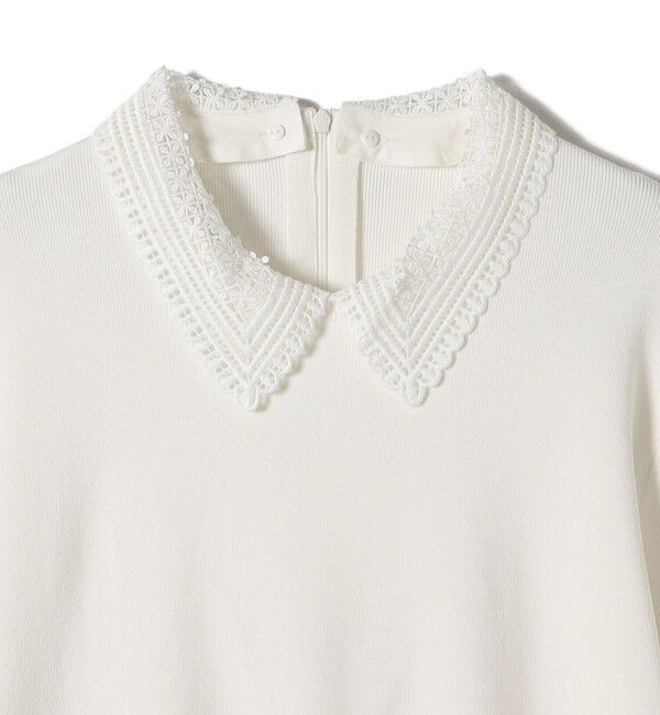 SHIPS for women「SHIPS Primary Navy Label:〈手洗い可能〉シルク混 レース 襟 プルオーバー」|ニット・セーター|