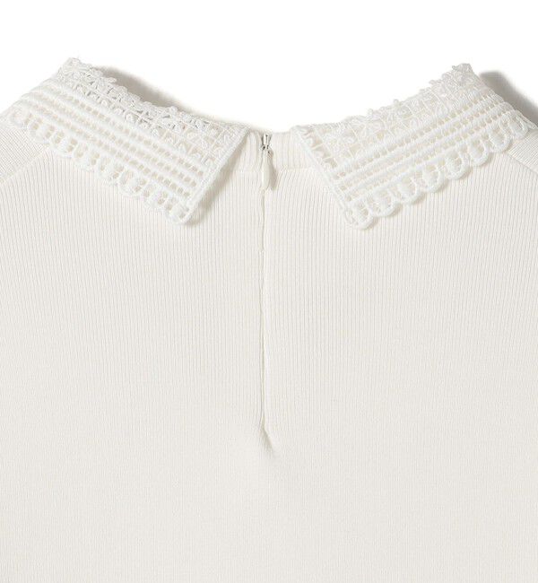 SHIPS for women「SHIPS Primary Navy Label:〈手洗い可能〉シルク混 レース 襟 プルオーバー」|ニット・セーター|