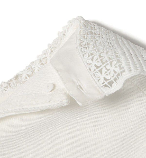 SHIPS for women「SHIPS Primary Navy Label:〈手洗い可能〉シルク混 レース 襟 プルオーバー」|ニット・セーター|