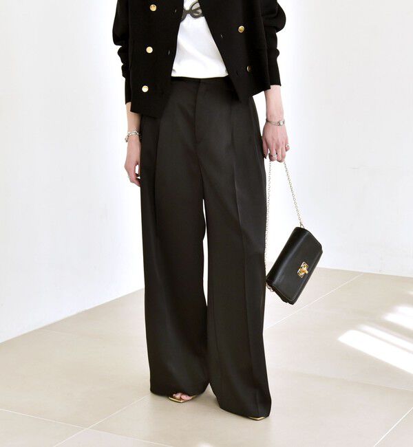 quaranciel「quaranciel:〈手洗い可能〉サテン ワイド ストレート スラックス」|その他|