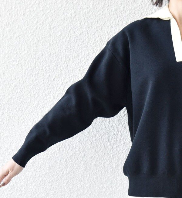 SHIPS any「SHIPS any:〈手洗い可能〉バイカラー スキッパー ニット プルオーバー」|ニット・セーター|