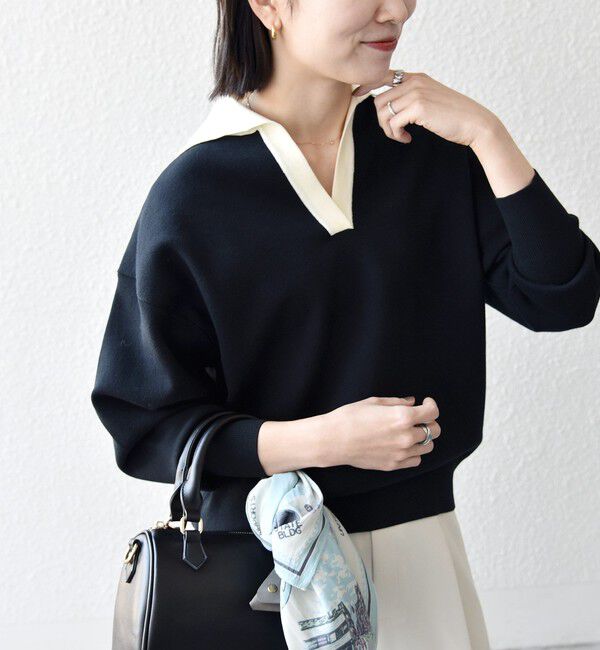 SHIPS any「SHIPS any:〈手洗い可能〉バイカラー スキッパー ニット プルオーバー」|ニット・セーター|