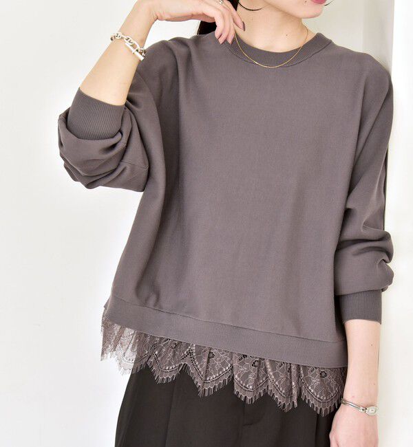 quaranciel「quaranciel:〈手洗い可能〉レースヘム ドルマン ニット プルオーバー」|ニット・セーター|チャコールグレー