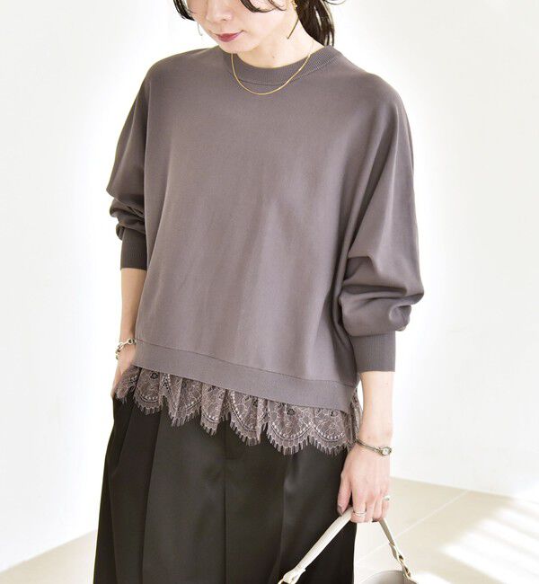 quaranciel「quaranciel:〈手洗い可能〉レースヘム ドルマン ニット プルオーバー」|ニット・セーター|