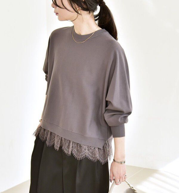 quaranciel「quaranciel:〈手洗い可能〉レースヘム ドルマン ニット プルオーバー」|ニット・セーター|