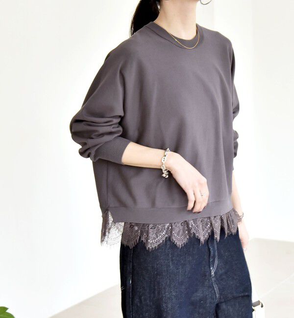 quaranciel「quaranciel:〈手洗い可能〉レースヘム ドルマン ニット プルオーバー」|ニット・セーター|