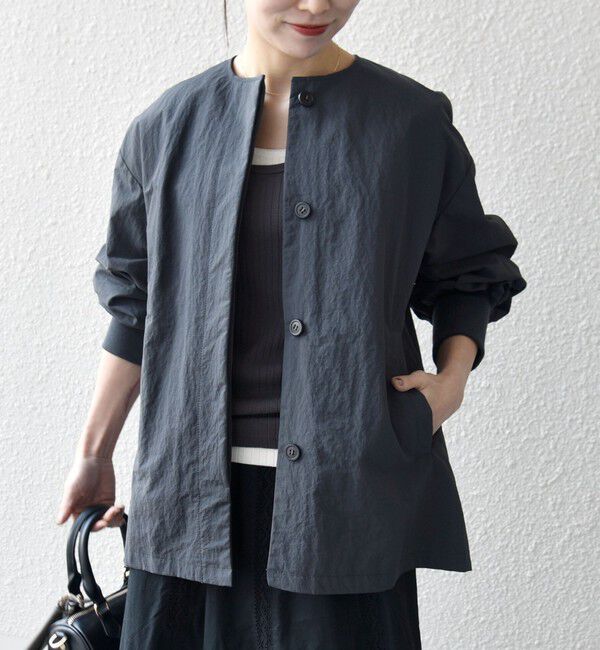 SHIPS any「SHIPS any:〈洗濯機可能〉ナイロン タスラン ノーカラー Aライン ブルゾン」|ブルゾン・スタジャン|