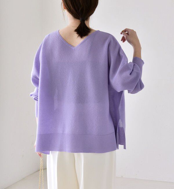 quaranciel「《予約》quaranciel:〈手洗い可能〉シアー 2way Vネック ドルマン ニット プルオーバー」|ニット・セーター|