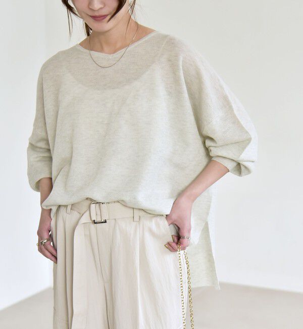 quaranciel「《予約》quaranciel:〈手洗い可能〉シアー 2way Vネック ドルマン ニット プルオーバー」|ニット・セーター|