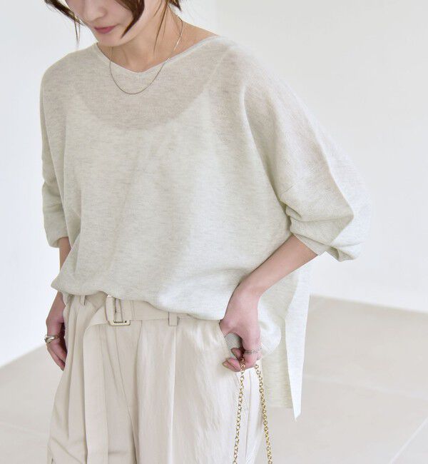quaranciel「《予約》quaranciel:〈手洗い可能〉シアー 2way Vネック ドルマン ニット プルオーバー」|ニット・セーター|