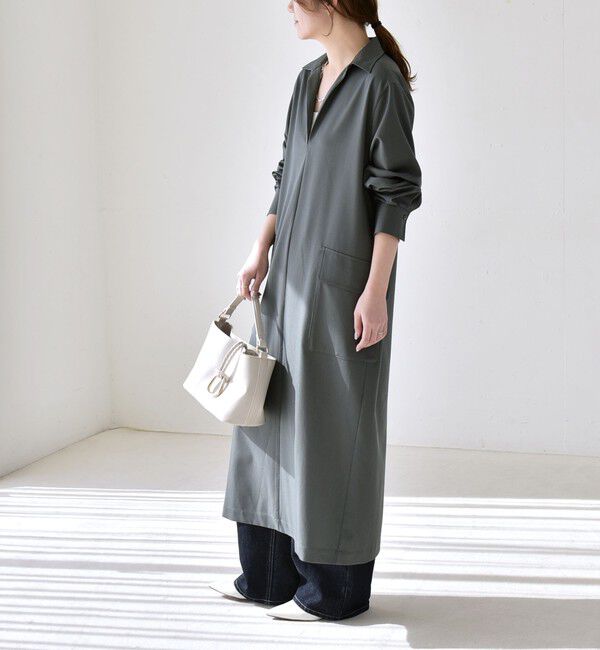 quaranciel「《予約》quaranciel:〈洗濯機可能〉Vネック スキッパー ロング シャツ ワンピース」|ワンピース|