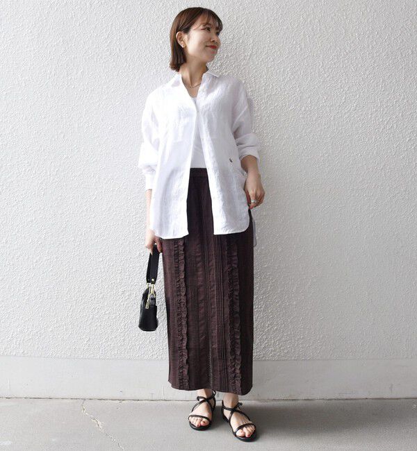 SHIPS any「《予約》SHIPS any:〈手洗い可能〉リネンミックス Iライン フリル イージー スカート」|スカート|