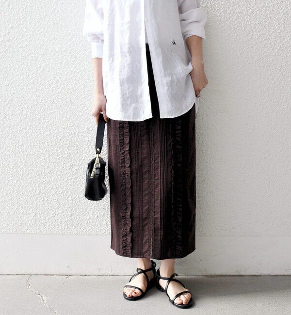 SHIPS any「《予約》SHIPS any:〈手洗い可能〉リネンミックス Iライン フリル イージー スカート」|スカート|