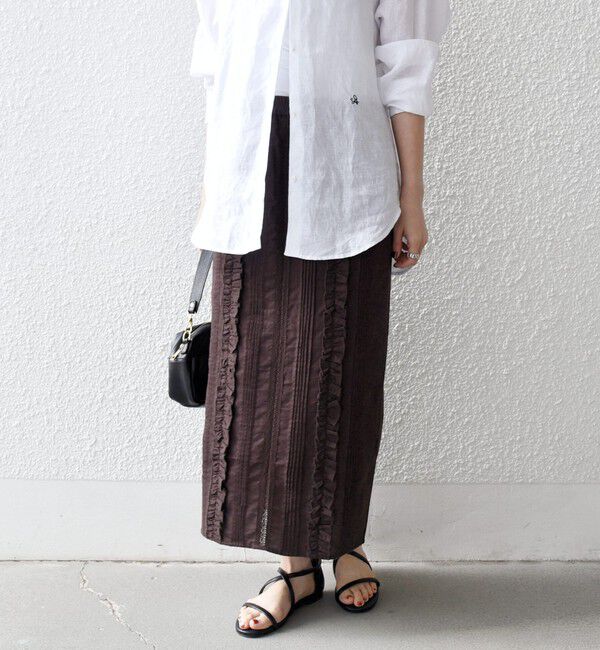 SHIPS any「《予約》SHIPS any:〈手洗い可能〉リネンミックス Iライン フリル イージー スカート」|スカート|