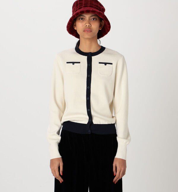 CABaN「コットンカシミヤ バイカラークルーネックカーディガン」|カーディガン|