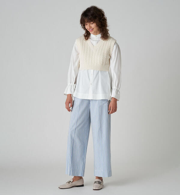 MACPHEE「ハイブリットコットンケーブル Vネックベスト」|ニット・セーター|