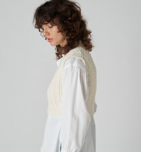 MACPHEE「ハイブリットコットンケーブル Vネックベスト」|ニット・セーター|