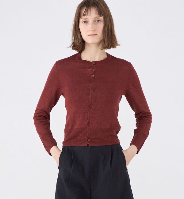 MACPHEE「プレーンリネン クルーネックカーディガン」|カーディガン|