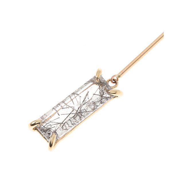  「K10・ブラックルチルクォーツ スクエアストーン ピアス(両耳)」|ピアス|