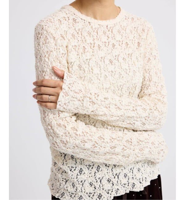 IENA「《一部カラーWEB限定/追加4予約》Flowerストレッチレースプルオーバー」|Tシャツ・カットソー|