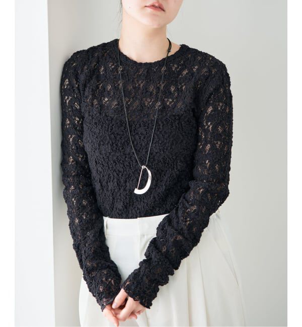 IENA「《一部カラーWEB限定/追加4予約》Flowerストレッチレースプルオーバー」|Tシャツ・カットソー|