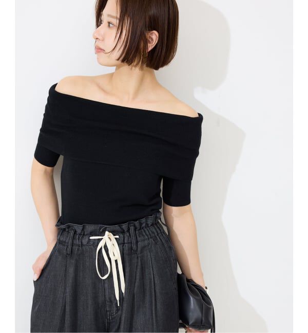 SLOBE IENA「《予約》オフショルダーリブニット」|ニット・セーター|ブラック