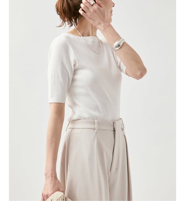 VERMEIL par iena「《予約》ランダムRIB ボートネック ハーフスリーブ プルオーバー」|ニット・セーター|