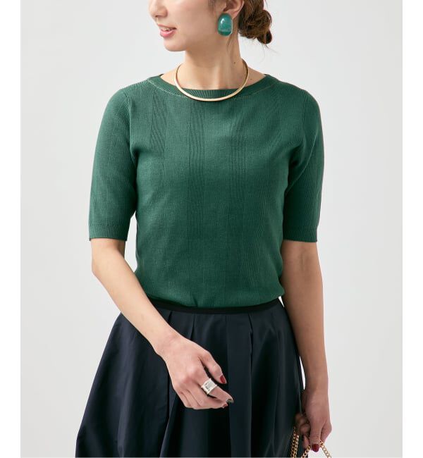 VERMEIL par iena「《予約》ランダムRIB ボートネック ハーフスリーブ プルオーバー」|ニット・セーター|