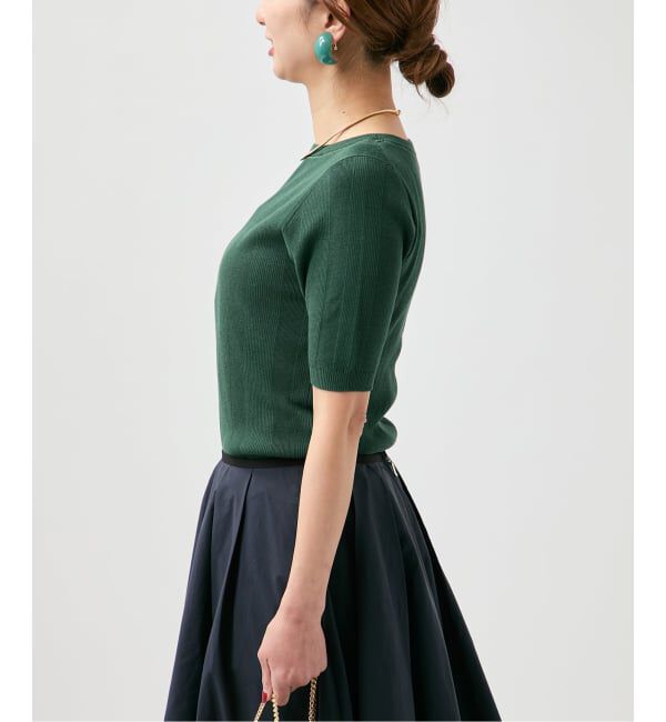 VERMEIL par iena「《予約》ランダムRIB ボートネック ハーフスリーブ プルオーバー」|ニット・セーター|