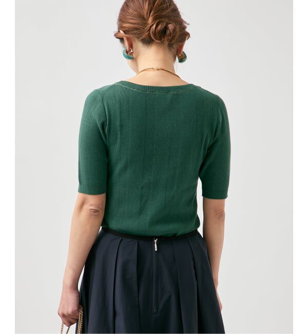 VERMEIL par iena「《予約》ランダムRIB ボートネック ハーフスリーブ プルオーバー」|ニット・セーター|