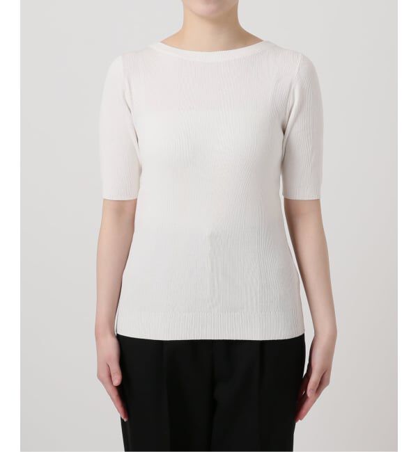 VERMEIL par iena「《予約》ランダムRIB ボートネック ハーフスリーブ プルオーバー」|ニット・セーター|