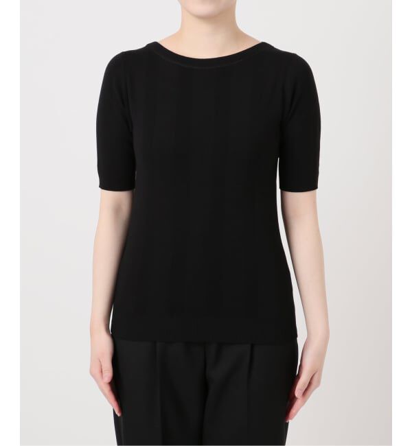 VERMEIL par iena「《予約》ランダムRIB ボートネック ハーフスリーブ プルオーバー」|ニット・セーター|