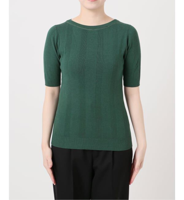 VERMEIL par iena「《予約》ランダムRIB ボートネック ハーフスリーブ プルオーバー」|ニット・セーター|