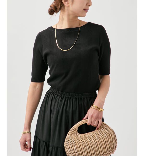 VERMEIL par iena「《予約》ランダムRIB ボートネック ハーフスリーブ プルオーバー」|ニット・セーター|