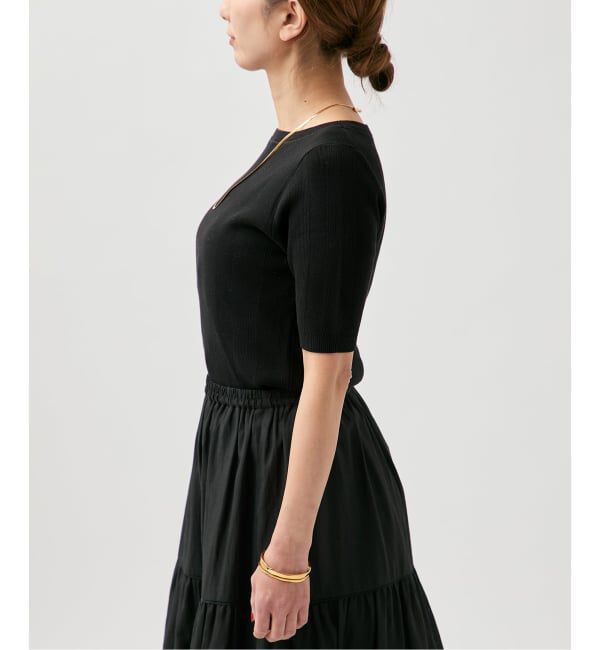 VERMEIL par iena「《予約》ランダムRIB ボートネック ハーフスリーブ プルオーバー」|ニット・セーター|