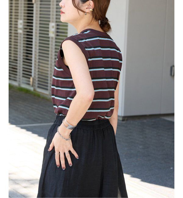 JOURNAL STANDARD「《追加4》汗ジミ防止天竺ボーダーノースリーブ」|Tシャツ・カットソー|