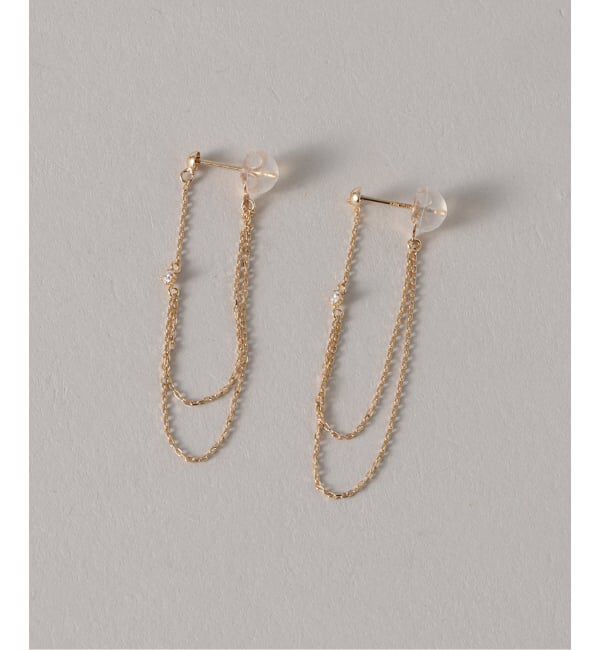 Lilas by Spick&Span「《WEB限定》デュアルチェーンダイヤピアス K10（両耳）」|ピアス|