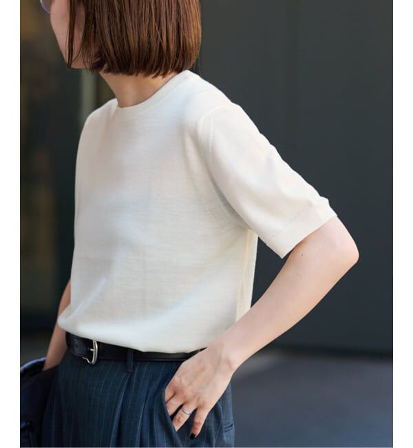 FRAMeWORK「イタリアヤーン basicハーフスリーブプルオーバー」|ニット・セーター|ホワイト