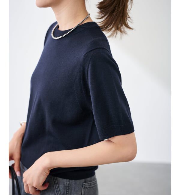 FRAMeWORK「イタリアヤーン basicハーフスリーブプルオーバー」|ニット・セーター|ネイビー