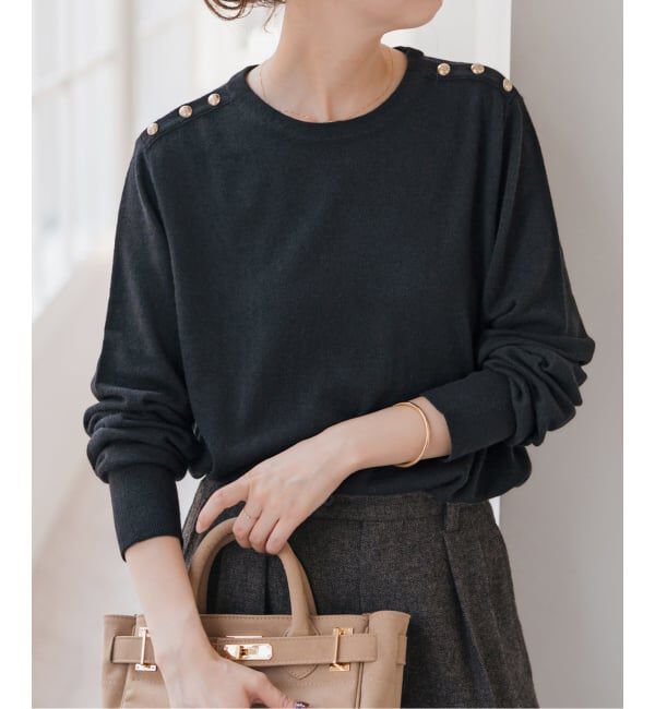 Spick and Span「VIS/Wショルダーボタンプルオーバー」|ニット・セーター|ブラック