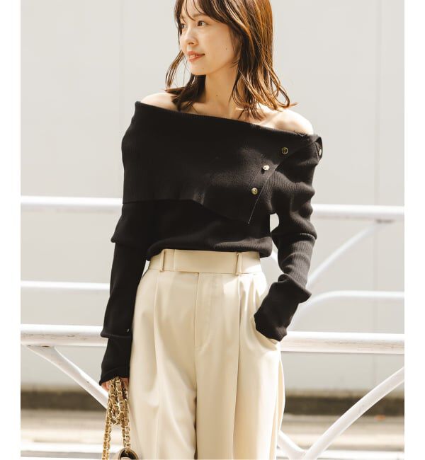 NOBLE「《WEB限定追加》ショルダーボタンタイトリブニット」|ニット・セーター|