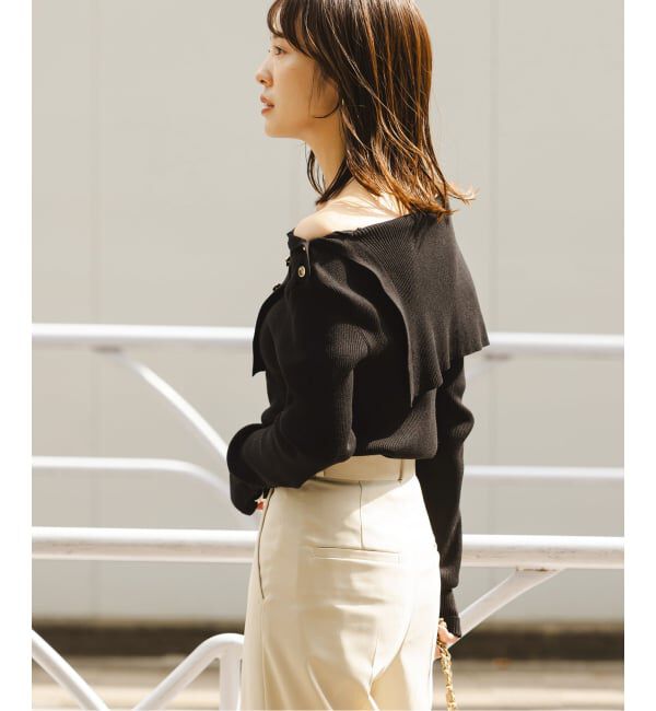 NOBLE「《WEB限定追加》ショルダーボタンタイトリブニット」|ニット・セーター|