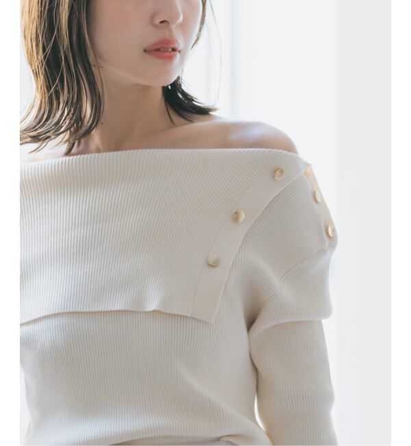 NOBLE「《WEB限定追加》ショルダーボタンタイトリブニット」|ニット・セーター|