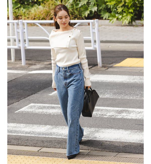 NOBLE「《WEB限定追加》ショルダーボタンタイトリブニット」|ニット・セーター|