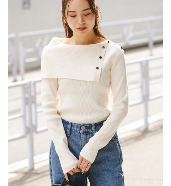 NOBLE「《WEB限定追加》ショルダーボタンタイトリブニット」|ニット・セーター|