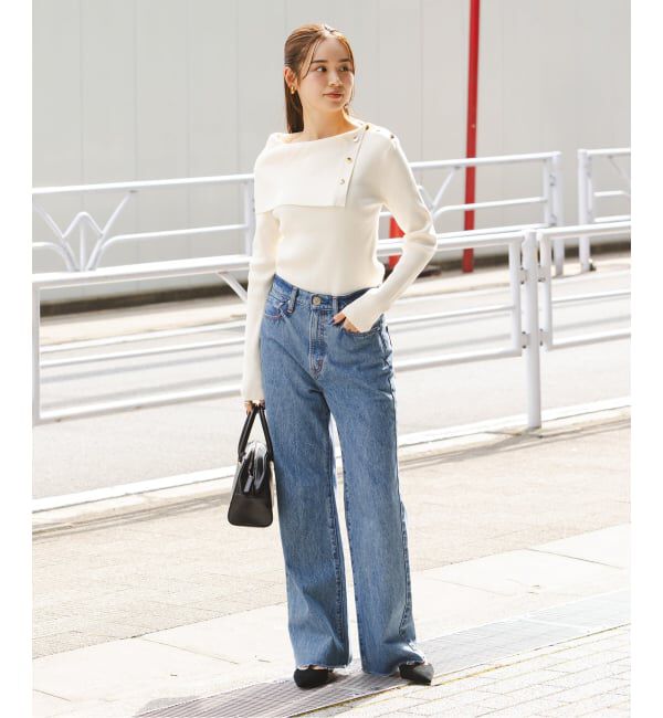 NOBLE「《WEB限定追加》ショルダーボタンタイトリブニット」|ニット・セーター|